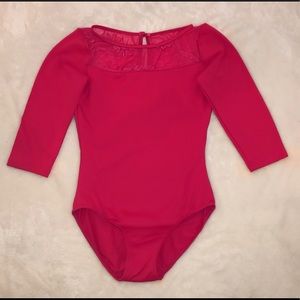 Bloch Girls size 12 bright pink 3/4 sleeve leotard